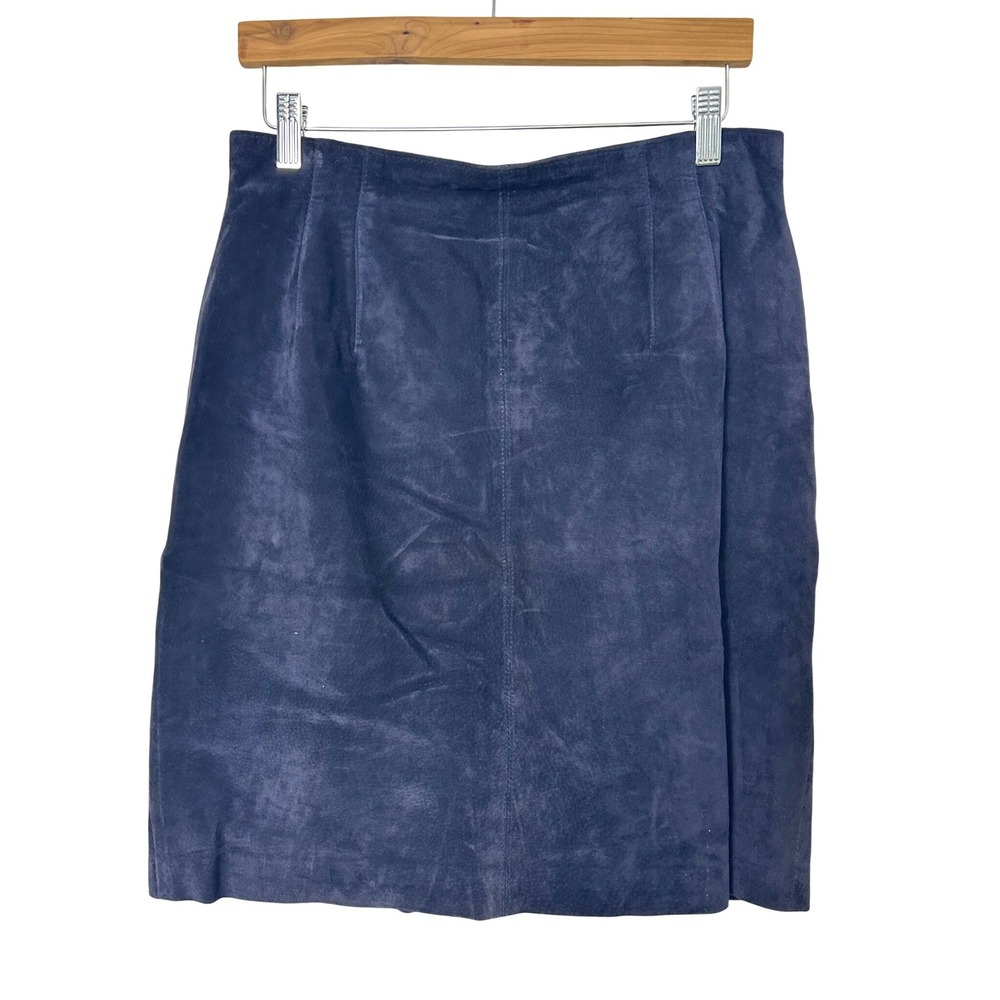 Lord & Taylor Skirt Womens 12P Navy Blue Silky Pig Suede Leather Pencil‎ VTG 90s